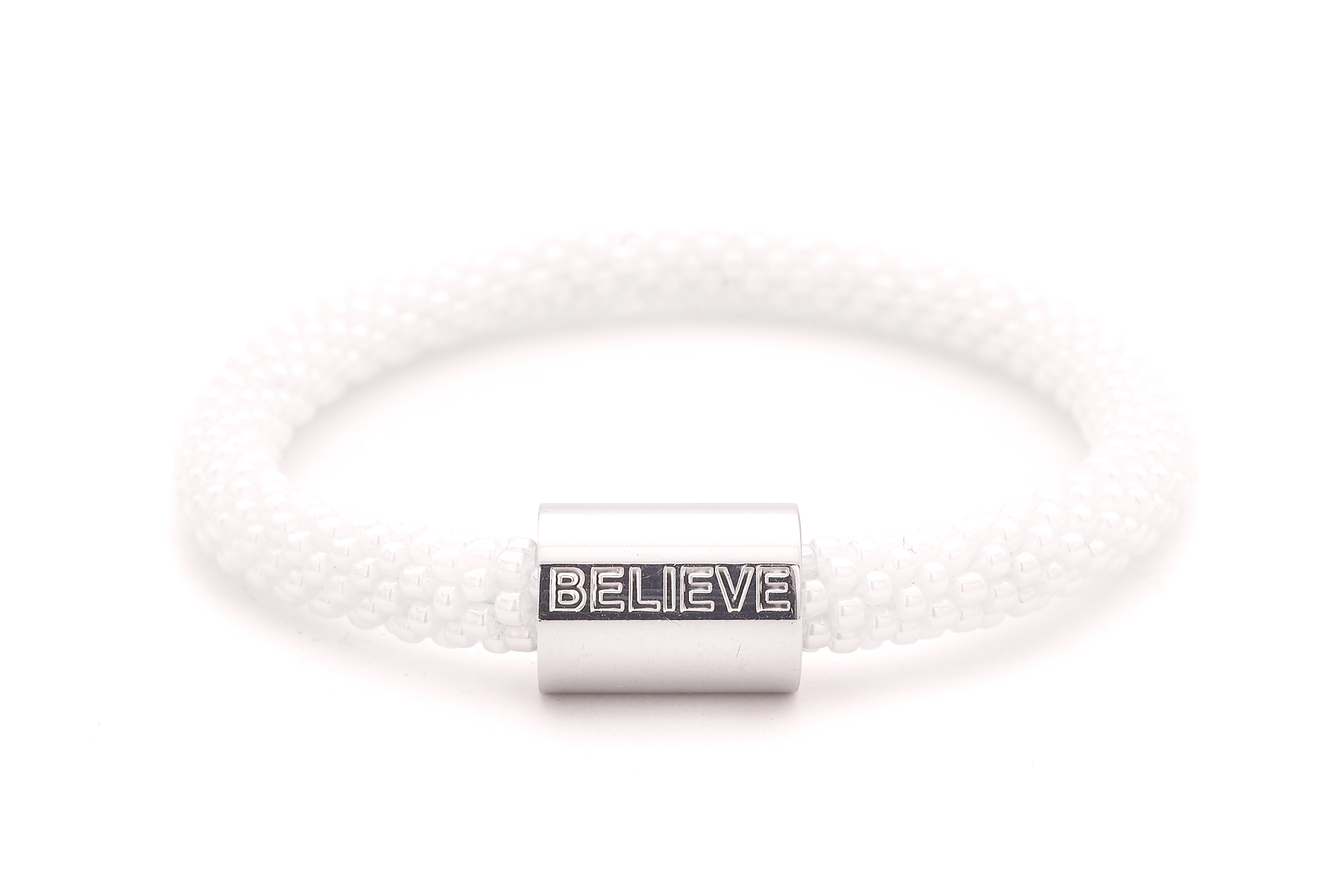 Sashka Co. Extended 8" Bracelet White / w Silver Charm Believe Charm Bracelet - Extended 8"