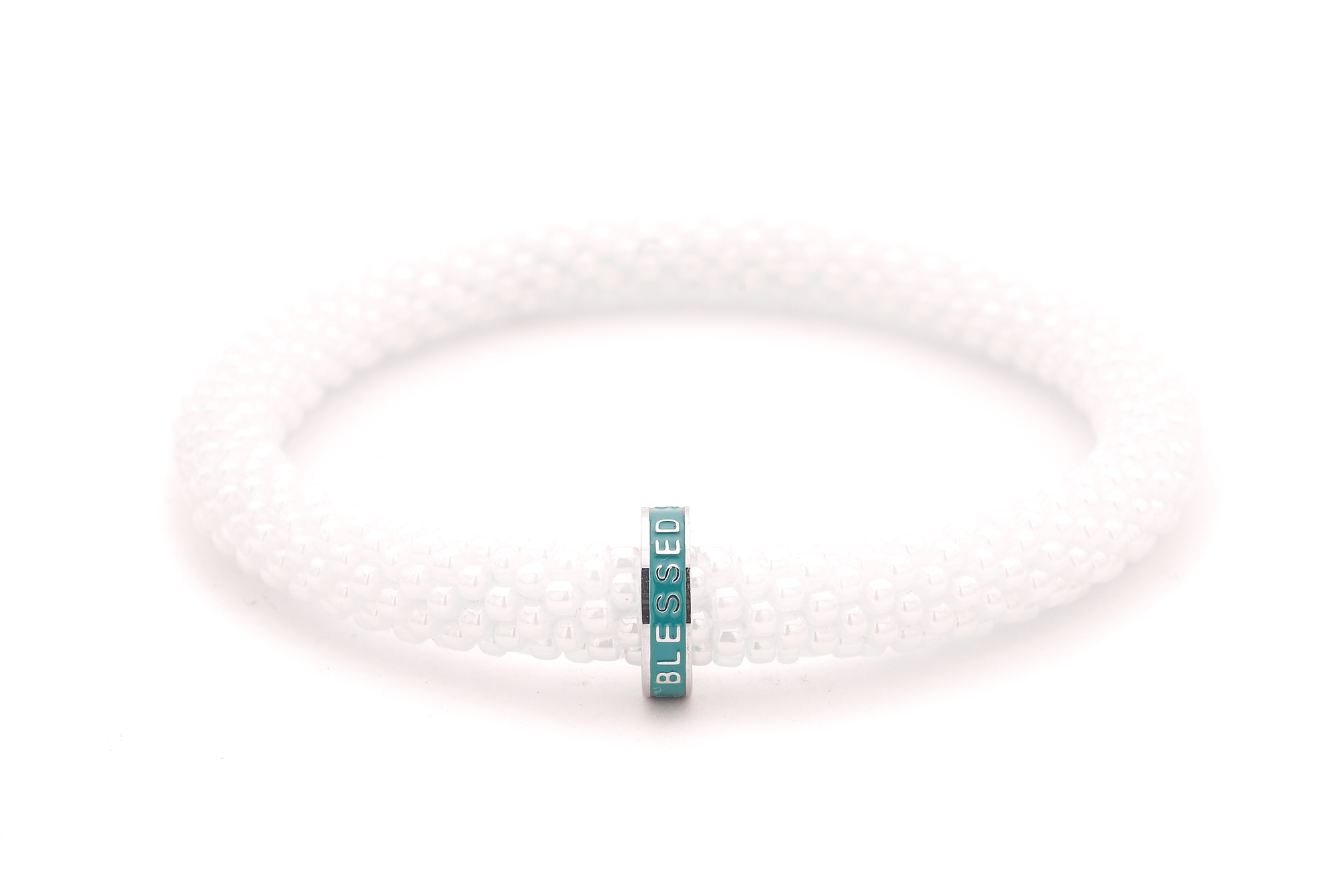 Sashka Co. Extended 8" Bracelet White / w Teal Charm Blessed Word Charm Bracelet - Extended 8"