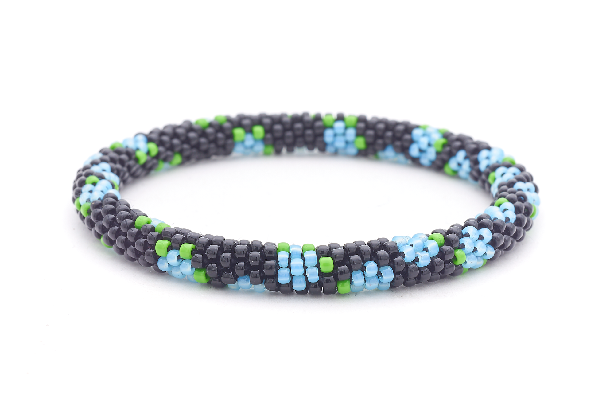 Sashka Co. Glass Bead Bracelet Black / Light Blue / Green Blue Petals Bracelet