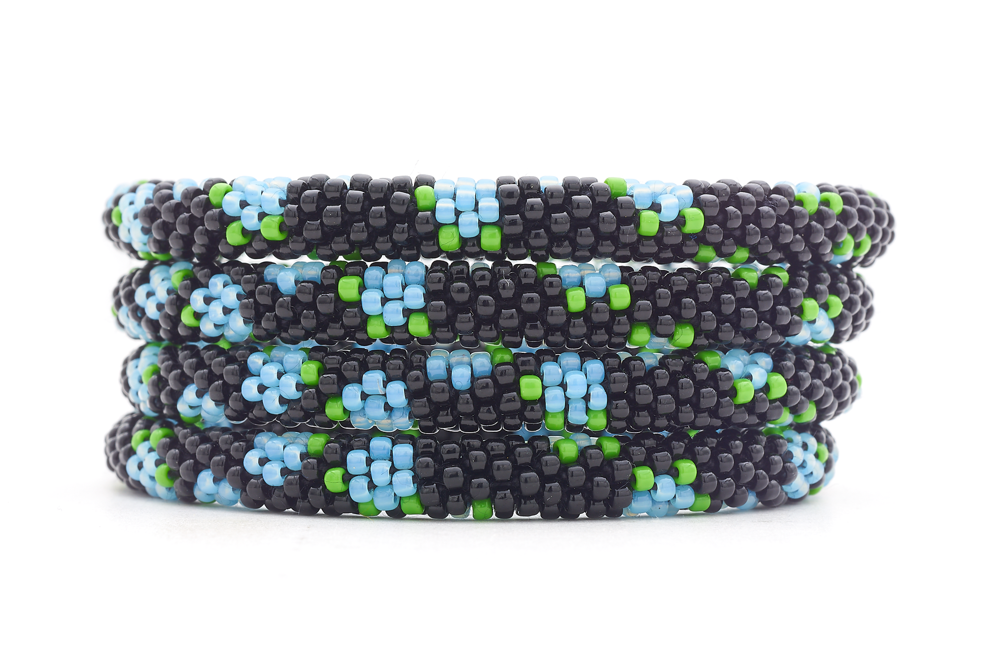 Sashka Co. Glass Bead Bracelet Black / Light Blue / Green Blue Petals Bracelet