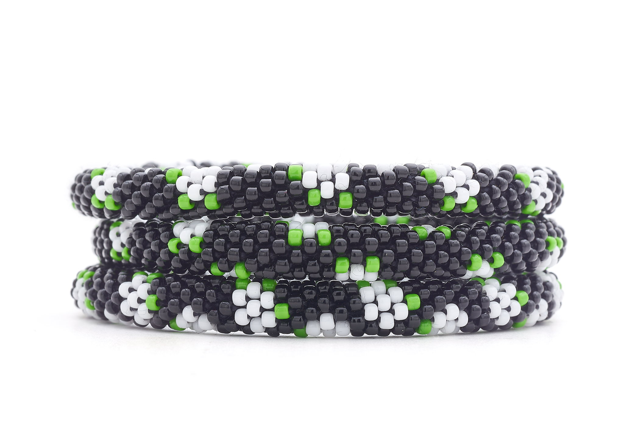 Sashka Co. Glass Bead Bracelet Black / White /Green White Petals Bracelet