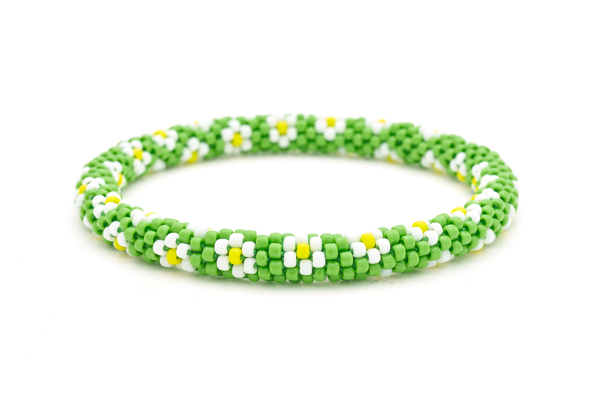Sashka Co. Glass Bead Bracelet Green / White / Yellow Daisy Meadow Bracelet