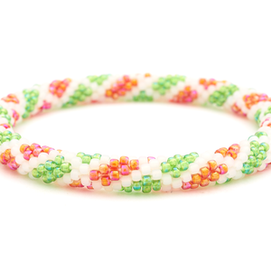 Sashka Co. handmade glass beaded friendship bracelet with red, white, and green glass beads. Crafted in Nepal by skilled artisans.