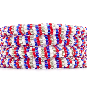 Sashka Co. Glass Bead Bracelet Red / White / Blue / Silver Victory Stars Bracelet