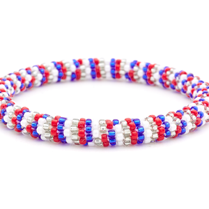 Sashka Co. Glass Bead Bracelet Red / White / Blue / Silver Victory Stars Bracelet