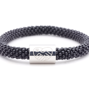 Sashka Co. Glass Bead Charm Bracelet Black w/ Silver Charm Athlete Charm Bracelet