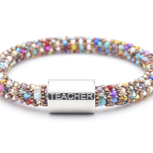 Sashka Co. Glass Bead Charm Bracelet Mixed /w Silver Charm Teacher Charm Bracelet