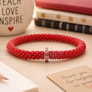 Sashka Co. Glass Bead Charm Bracelet Red w/ Red Charm Teacher Charm Bracelet