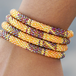 Sashka Co. Kids Bracelet Orange / Gold / Iridescent Beads Patch Bracelet - Kids