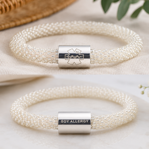 Sashka Co. Medical Alert Bracelet Clear w/ Silver Soy Allergy Charm Soy Allergy Medical Alert Bracelet