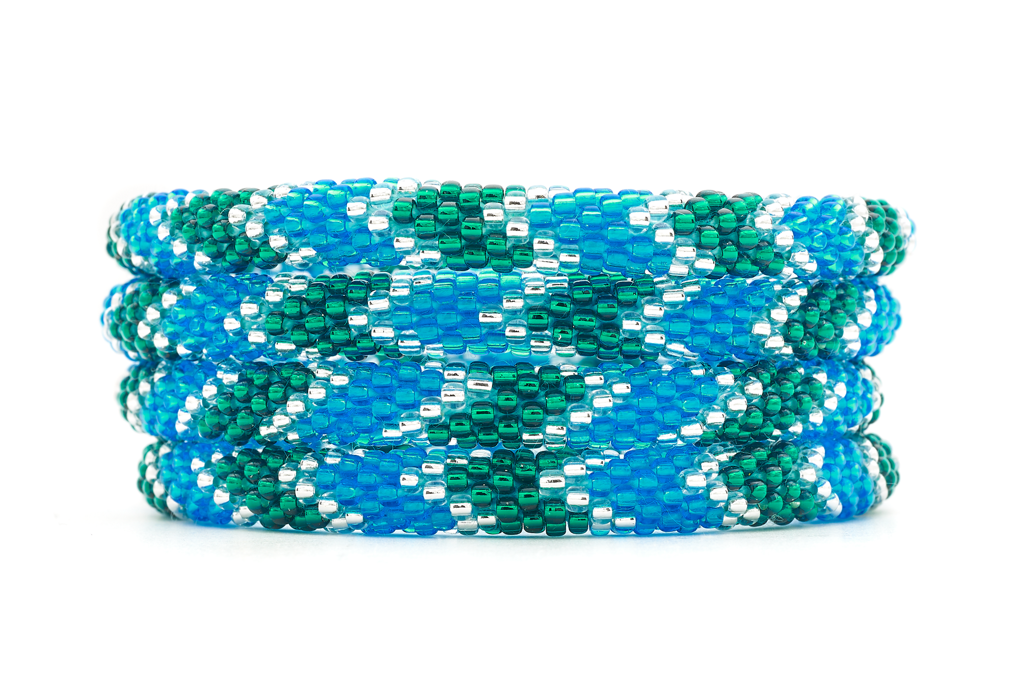 Handmade glass bead bracelet from Nepal, featuring a roll design. Also known as a beaded bracelet, seed bead bracelet, beach glass bracelet, or sea glass bracelet