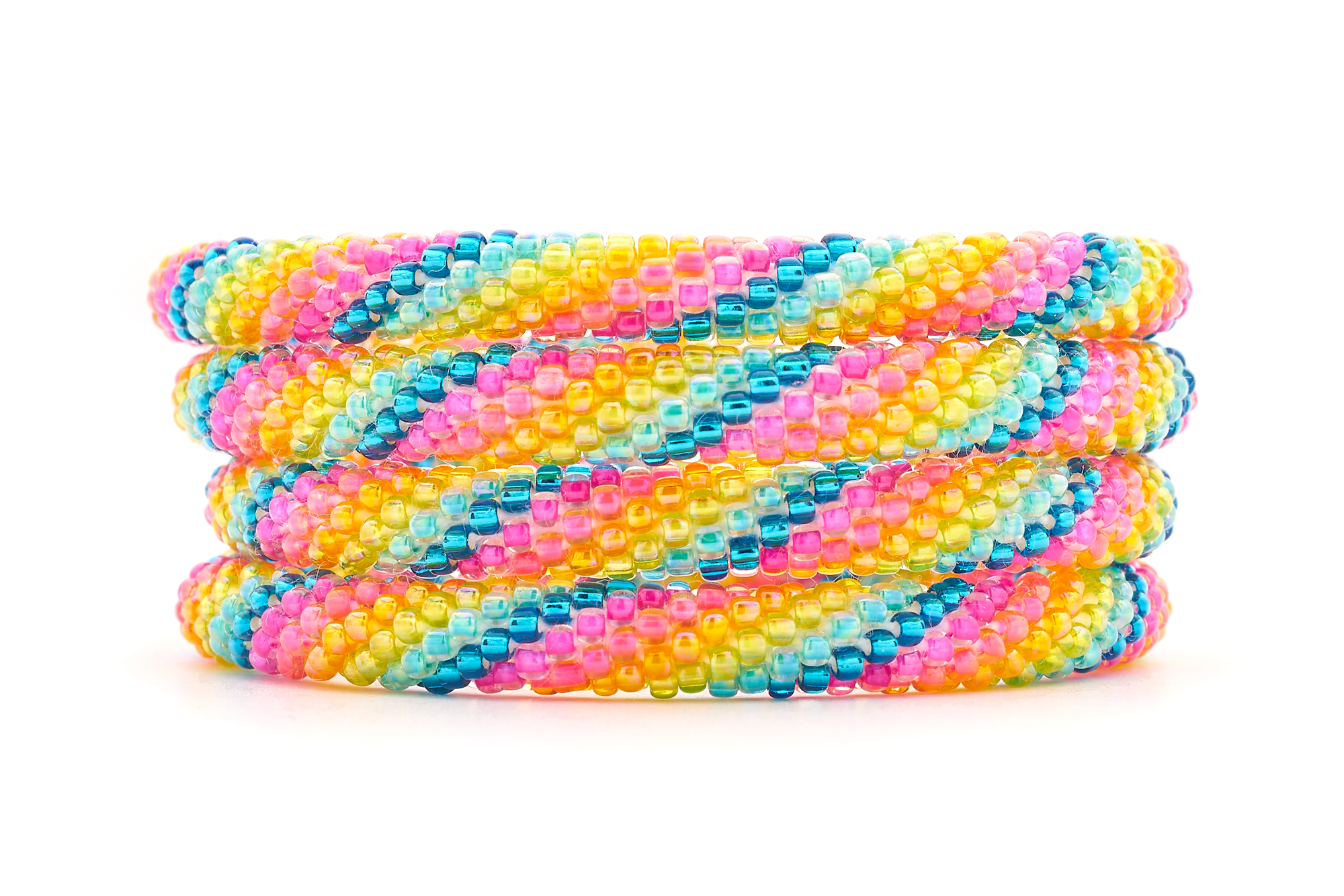 Handmade glass bead bracelet from Nepal, featuring a roll design. Also known as a beaded bracelet, seed bead bracelet, beach glass bracelet, or sea glass bracelet