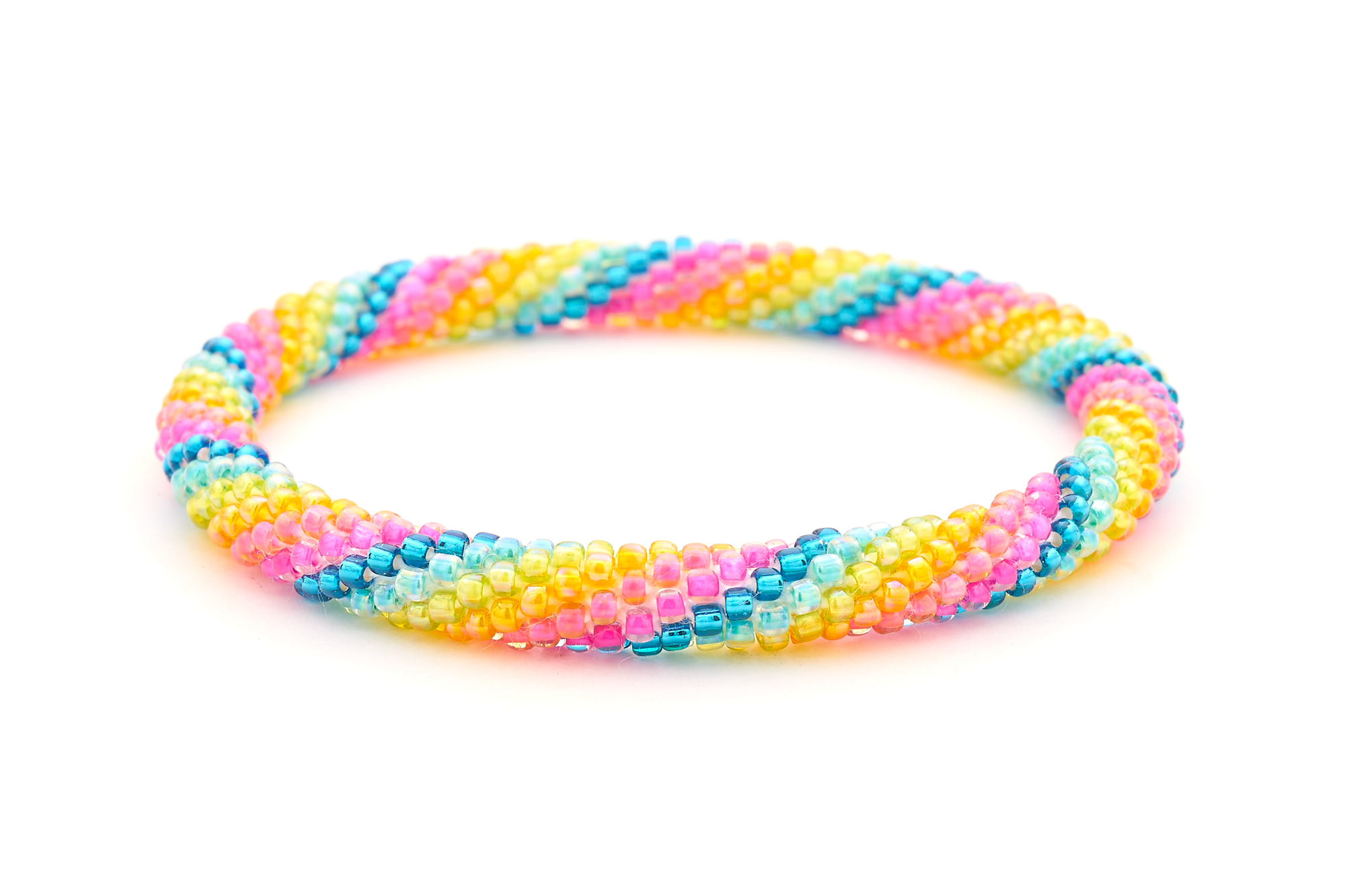 Handmade glass bead bracelet from Nepal, featuring a roll design. Also known as a beaded bracelet, seed bead bracelet, beach glass bracelet, or sea glass bracelet