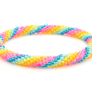 Handmade glass bead bracelet from Nepal, featuring a roll design. Also known as a beaded bracelet, seed bead bracelet, beach glass bracelet, or sea glass bracelet