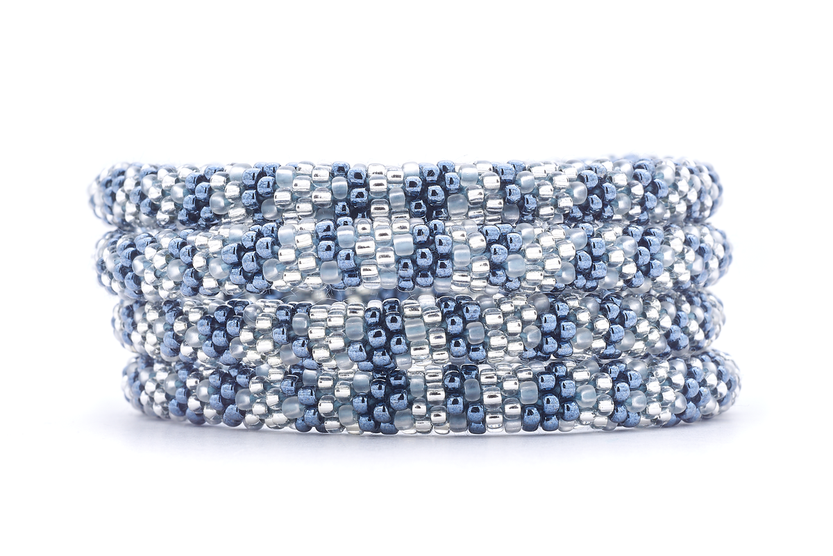 Handmade glass bead bracelet from Nepal, featuring a roll design. Also known as a beaded bracelet, seed bead bracelet, beach glass bracelet, or sea glass bracelet