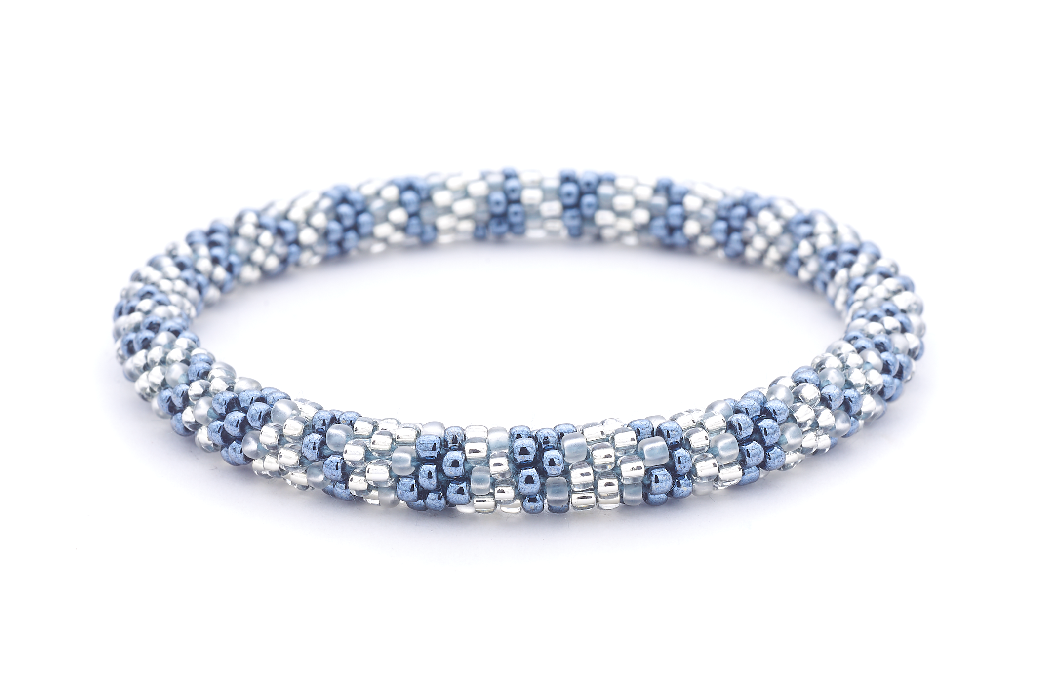 Handmade glass bead bracelet from Nepal, featuring a roll design. Also known as a beaded bracelet, seed bead bracelet, beach glass bracelet, or sea glass bracelet