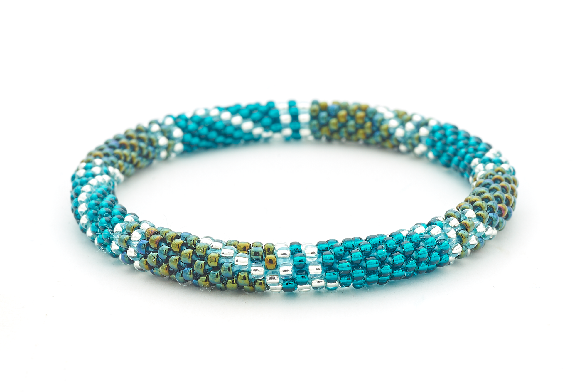 Handmade glass bead bracelet from Nepal, featuring a roll design. Also known as a beaded bracelet, seed bead bracelet, beach glass bracelet, or sea glass bracelet