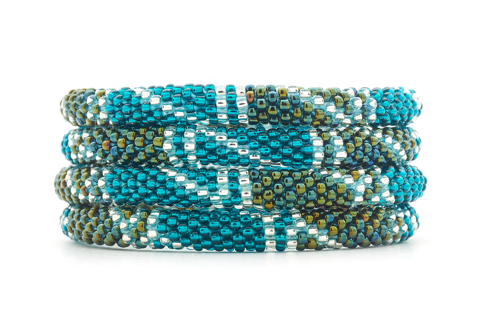 Handmade glass bead bracelet from Nepal, featuring a roll design. Also known as a beaded bracelet, seed bead bracelet, beach glass bracelet, or sea glass bracelet