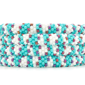 Handmade glass bead bracelet from Nepal, featuring a roll design. Also known as a beaded bracelet, seed bead bracelet, beach glass bracelet, or sea glass bracelet