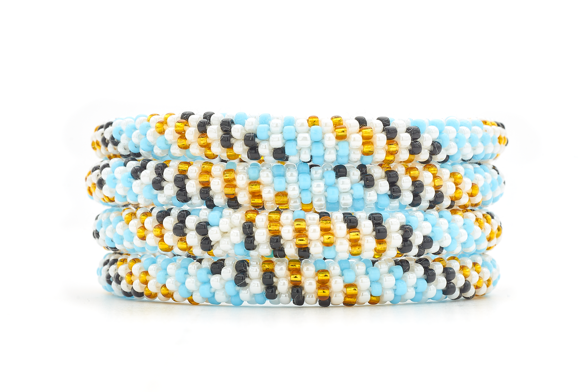 Handmade glass bead bracelet from Nepal, featuring a roll design. Also known as a beaded bracelet, seed bead bracelet, beach glass bracelet, or sea glass bracelet