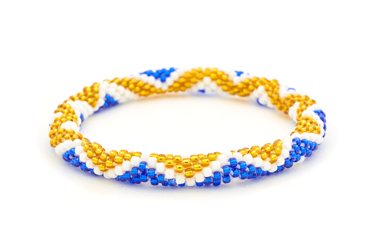 Handmade glass bead bracelet from Nepal, featuring a roll design. Also known as a beaded bracelet, seed bead bracelet, beach glass bracelet, or sea glass bracelet