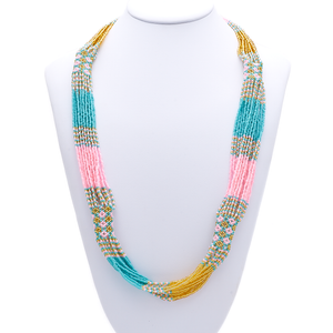 Sashka Co. glass bead pink turquoise, gold necklace