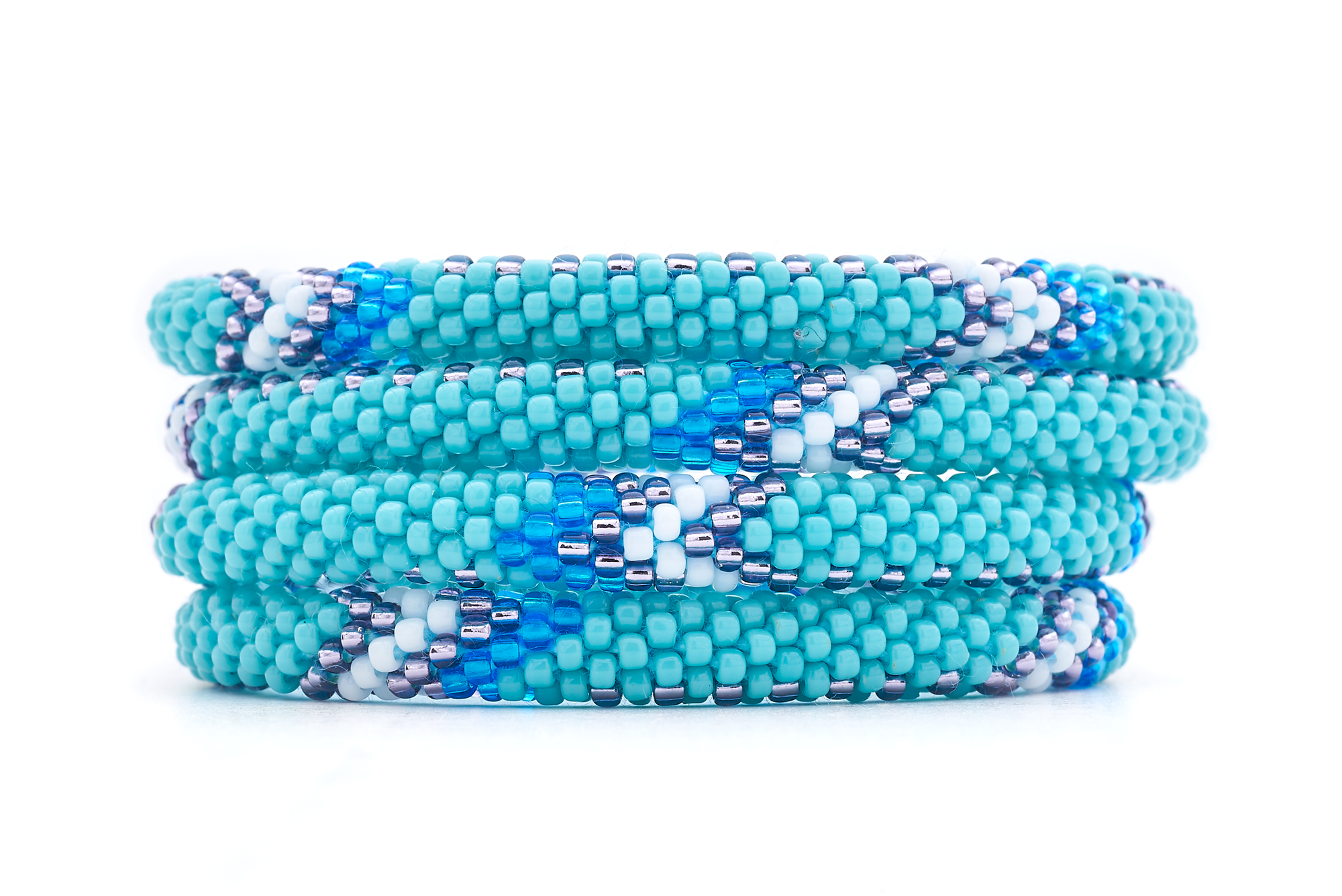 Handmade glass bead bracelet from Nepal, featuring a roll design. Also known as a beaded bracelet, seed bead bracelet, beach glass bracelet, or sea glass bracelet