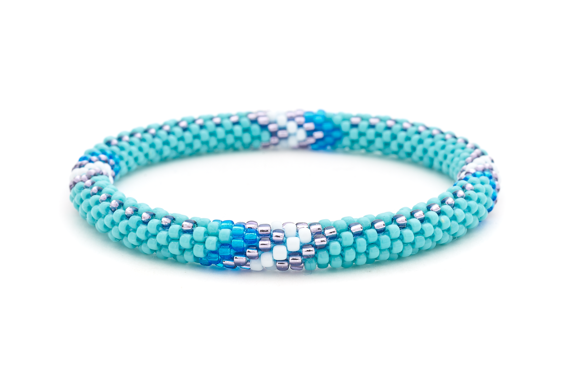 Handmade glass bead bracelet from Nepal, featuring a roll design. Also known as a beaded bracelet, seed bead bracelet, beach glass bracelet, or sea glass bracelet