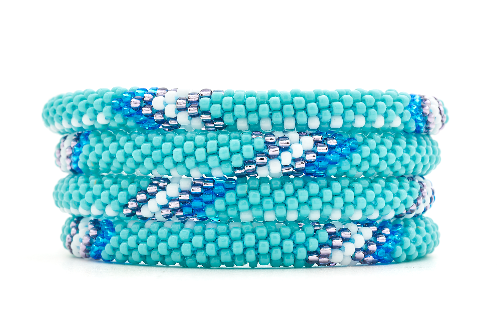 Handmade glass bead bracelet from Nepal, featuring a roll design. Also known as a beaded bracelet, seed bead bracelet, beach glass bracelet, or sea glass bracelet