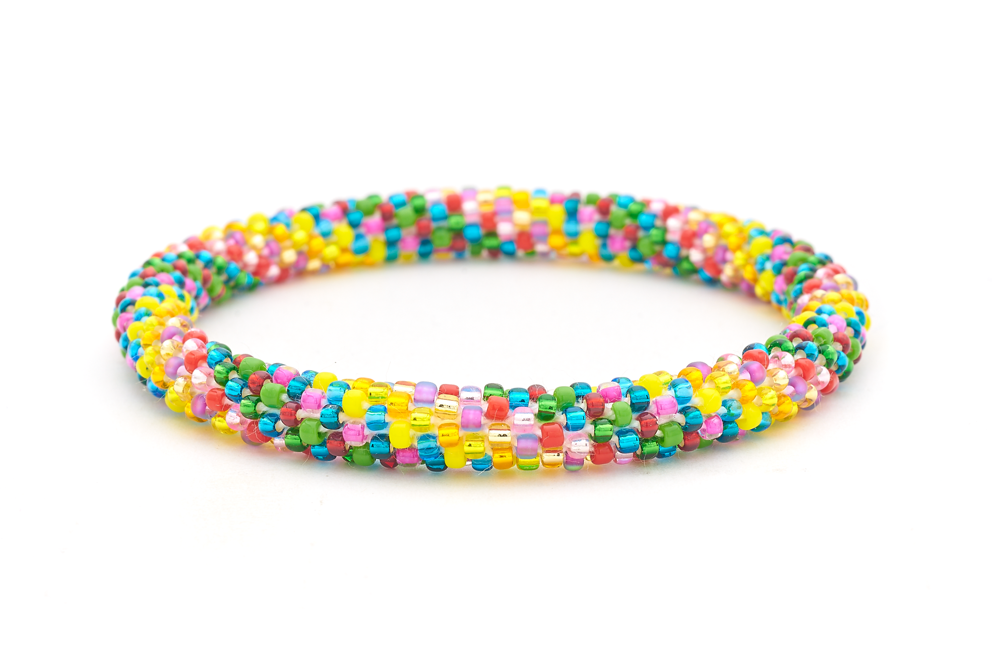 Handmade glass bead bracelet from Nepal, featuring a roll design. Also known as a beaded bracelet, seed bead bracelet, beach glass bracelet, or sea glass bracelet