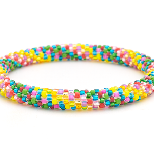 Handmade glass bead bracelet from Nepal, featuring a roll design. Also known as a beaded bracelet, seed bead bracelet, beach glass bracelet, or sea glass bracelet