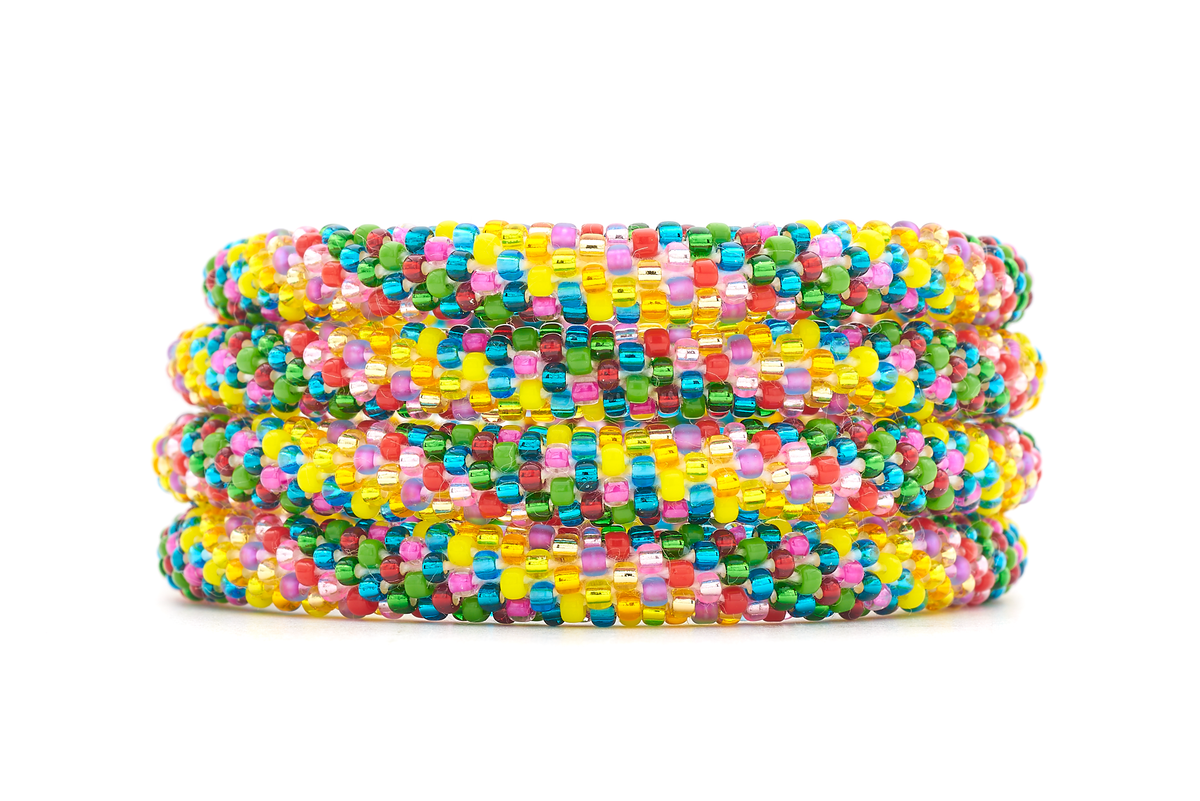 Handmade glass bead bracelet from Nepal, featuring a roll design. Also known as a beaded bracelet, seed bead bracelet, beach glass bracelet, or sea glass bracelet