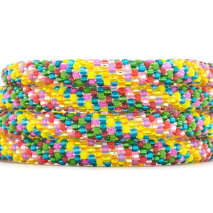 Handmade glass bead bracelet from Nepal, featuring a roll design. Also known as a beaded bracelet, seed bead bracelet, beach glass bracelet, or sea glass bracelet