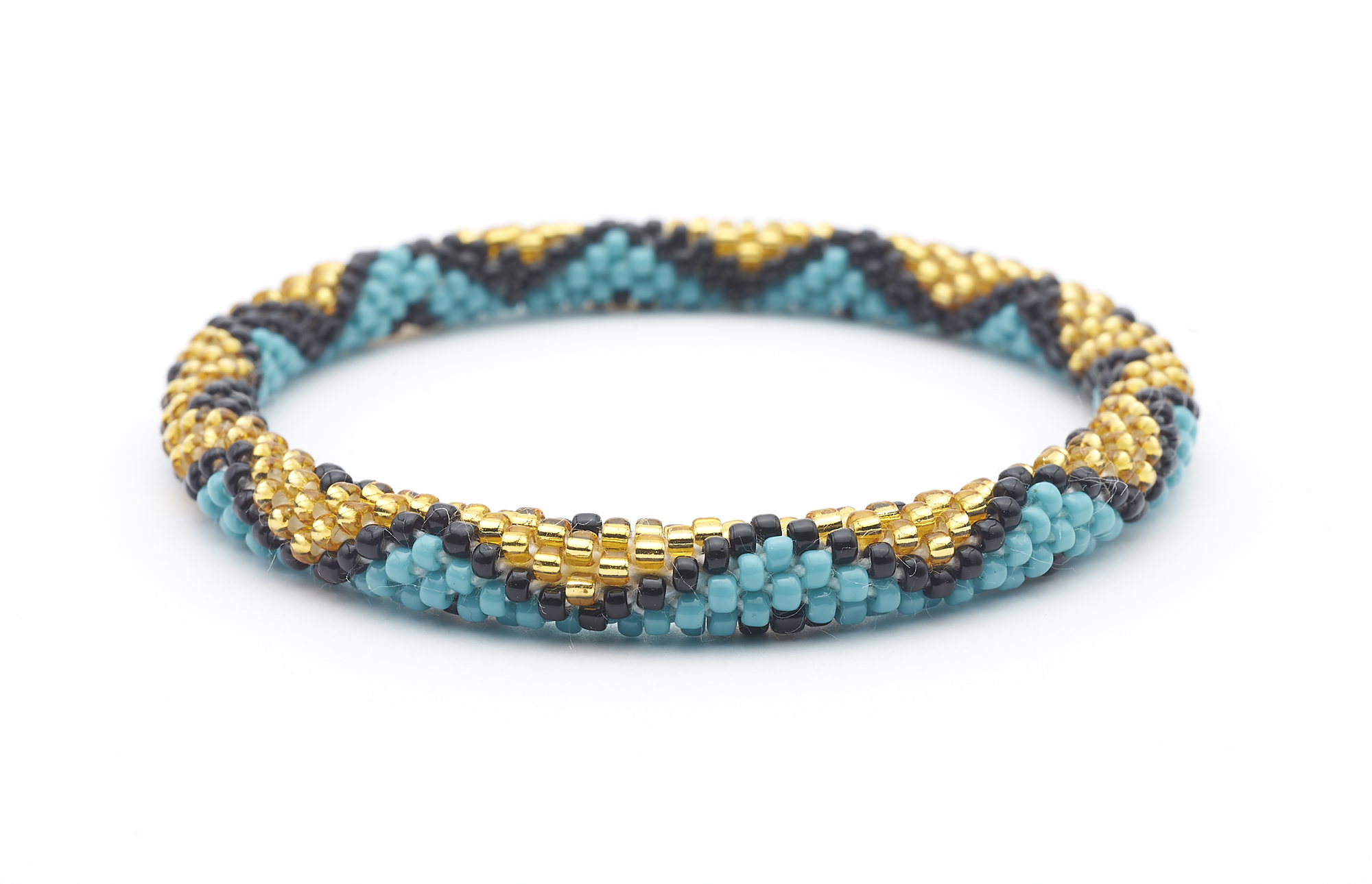 Handmade glass bead bracelet from Nepal, featuring a roll design. Also known as a beaded bracelet, seed bead bracelet, beach glass bracelet, or sea glass bracelet.