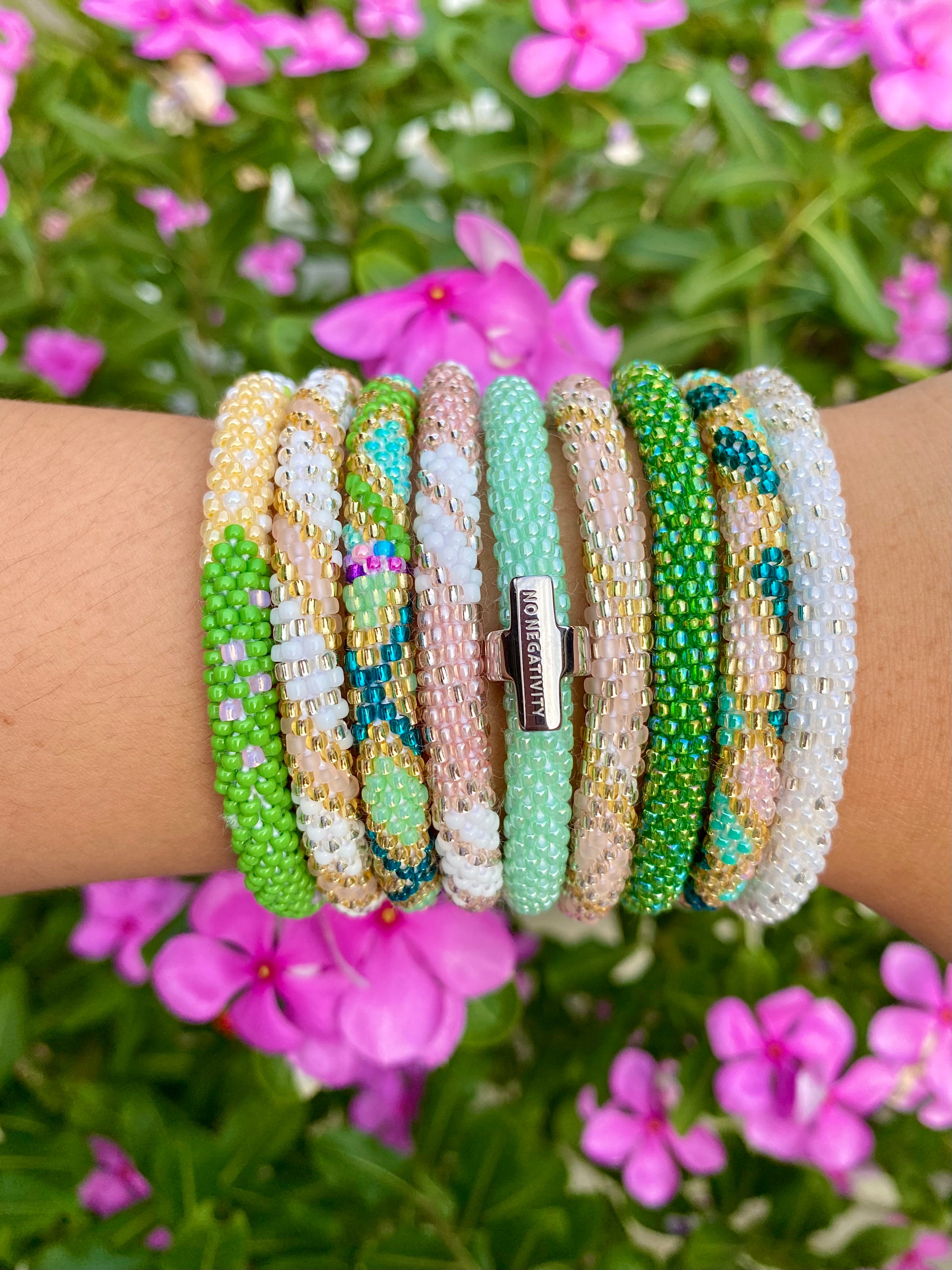 Sashka Co. Solid Beaded Friendship Bracelet Iridescent Green Mystic Fern Bracelet