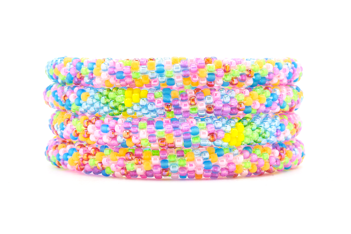Sashka Co. Mixed Bright Summer Confetti Bracelet. Handmade glass bead bracelet from Nepal, featuring a roll design.
 