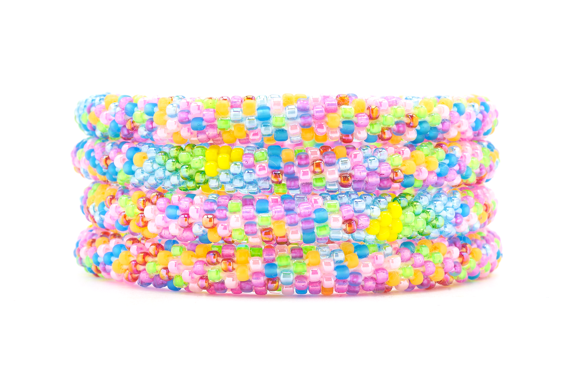Sashka Co. Mixed Bright Summer Confetti Bracelet. Handmade glass bead bracelet from Nepal, featuring a roll design.
 
