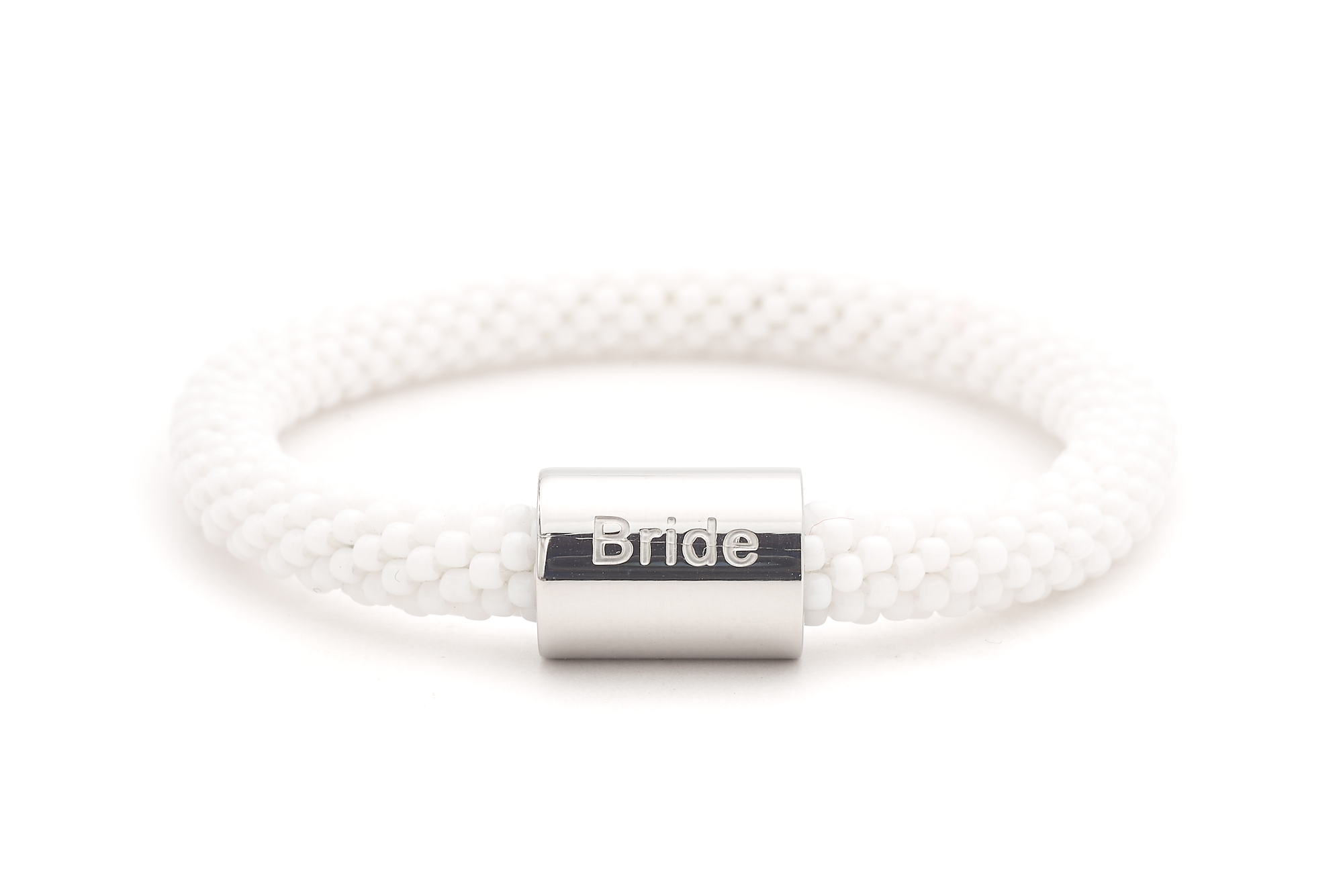 Handmade glass bead white w/ silver Bride Charm bracelet from Nepal, featuring a roll design. Also known as a beaded bracelet, seed bead bracelet, beach glass bracelet, or sea glass bracelet