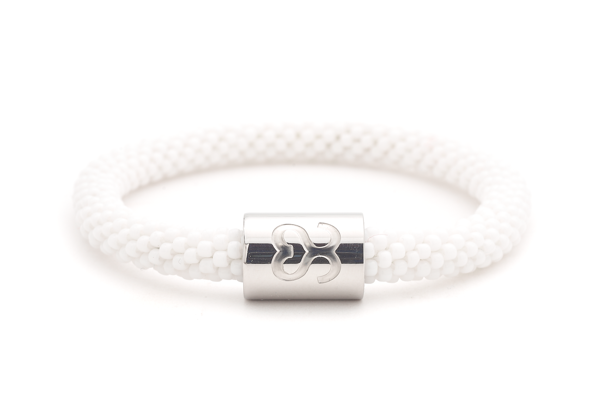 Handmade glass bead white w/ silver Bride Charm bracelet from Nepal, featuring a roll design. Also known as a beaded bracelet, seed bead bracelet, beach glass bracelet, or sea glass bracelet