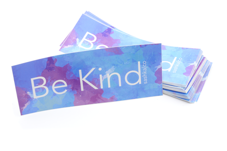 Be Kind Sashka Co. Sticker in Blue and Purple.
 