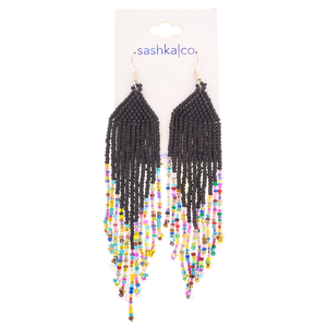 Sashka Co. Glass Bead Earrings, Black and Mixed. 925 Sterling silver hook, Length: 2.5"