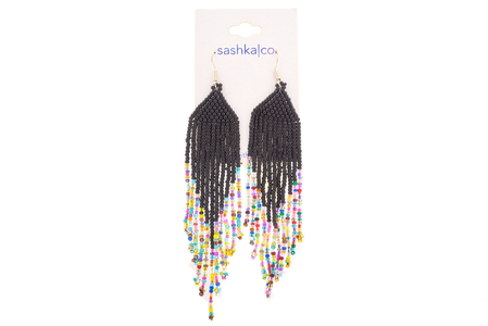 Sashka Co. Glass Bead Earrings, Black and Mixed. 925 Sterling silver hook, Length: 2.5"