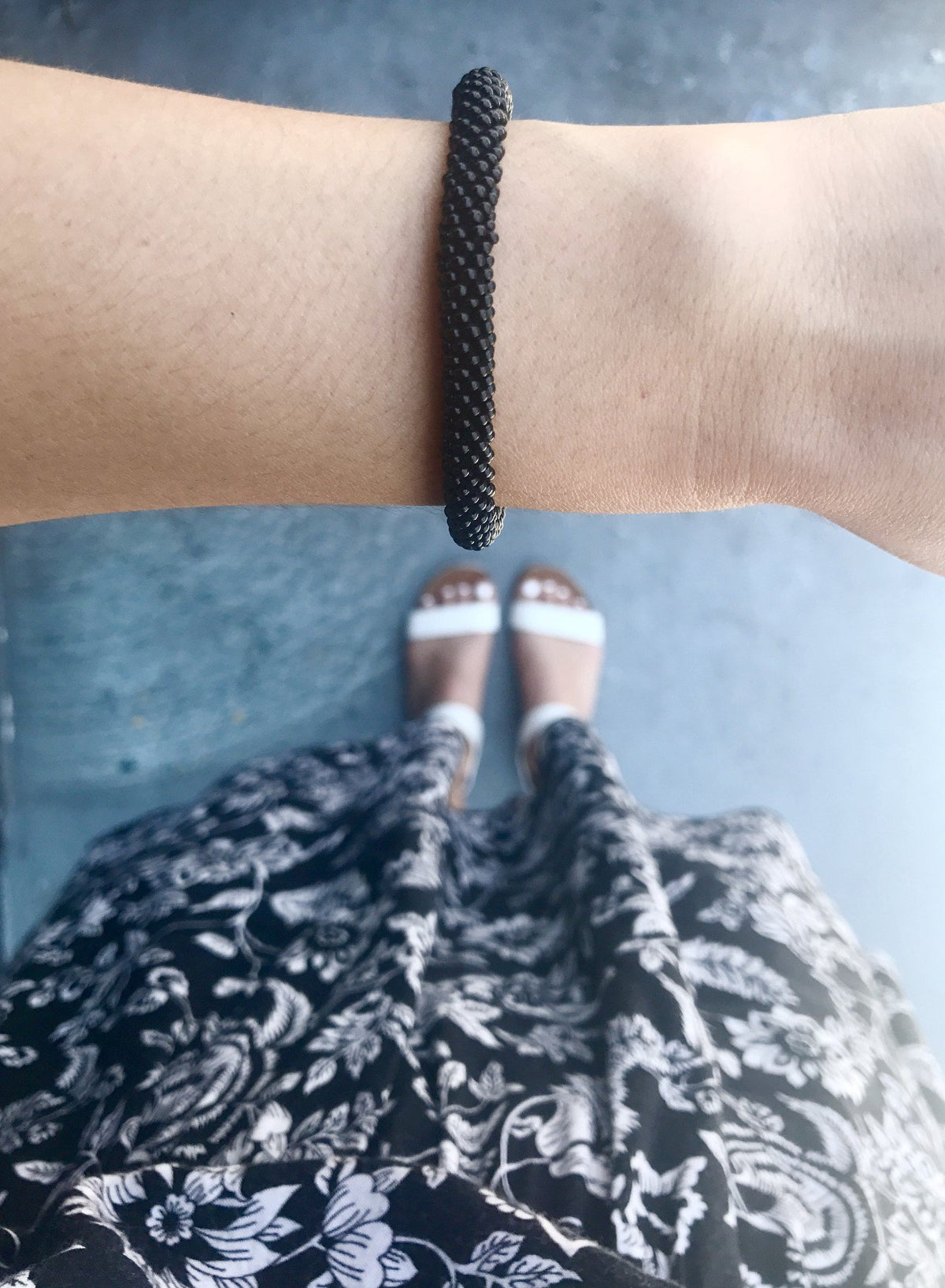 Sashka Co handmade beaded friendship bracelet with solid black glass beads. Crafted in Nepal by skilled artisans.