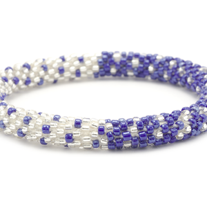 Sashka Co handmade beaded friendship bracelet with blue and clear glass beads. Crafted in Nepal by skilled artisans.
