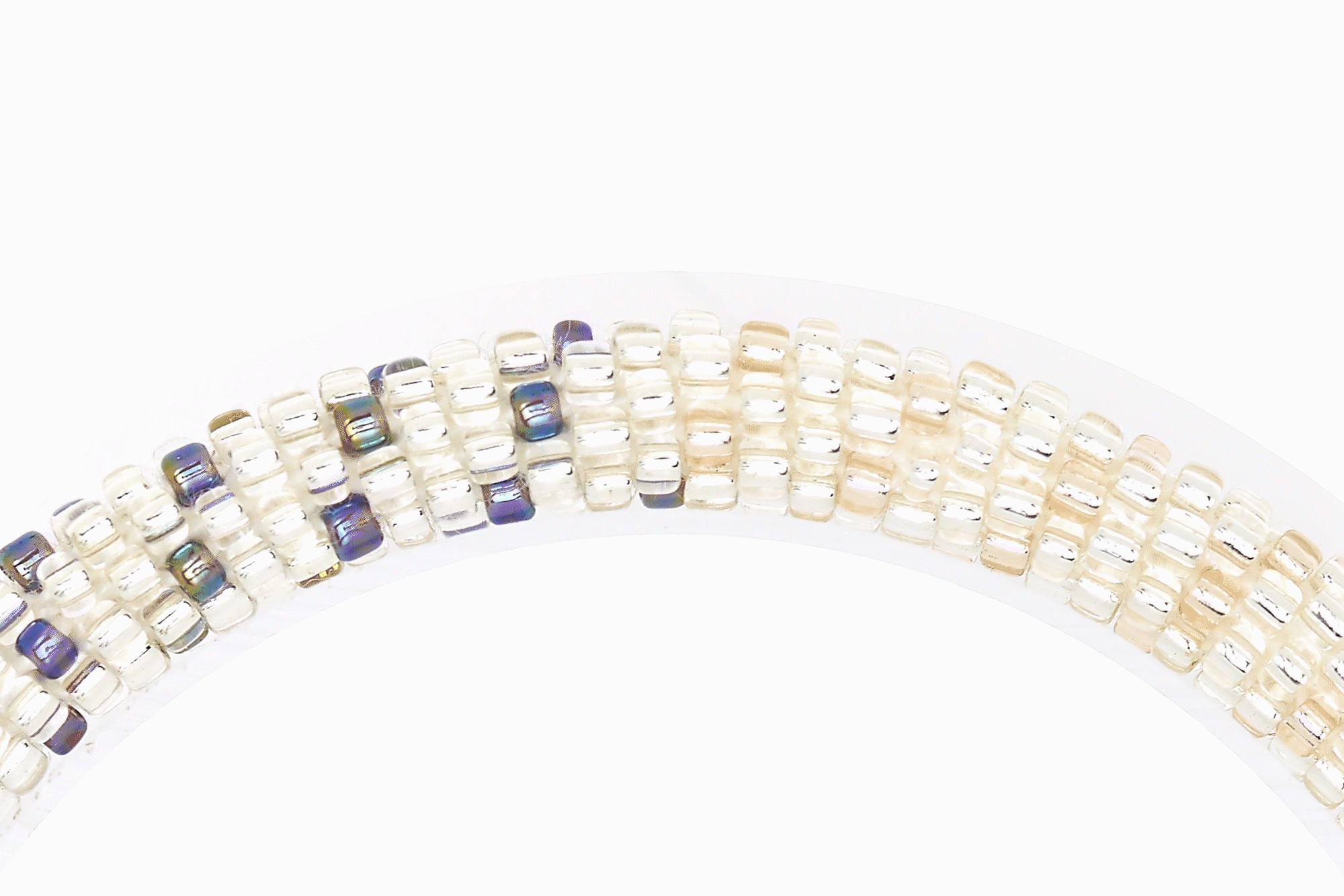 Sashka Co. handmade glass beaded friendship bracelet with blue, purple, and clear glass beads. Crafted in Nepal by skilled artisans.