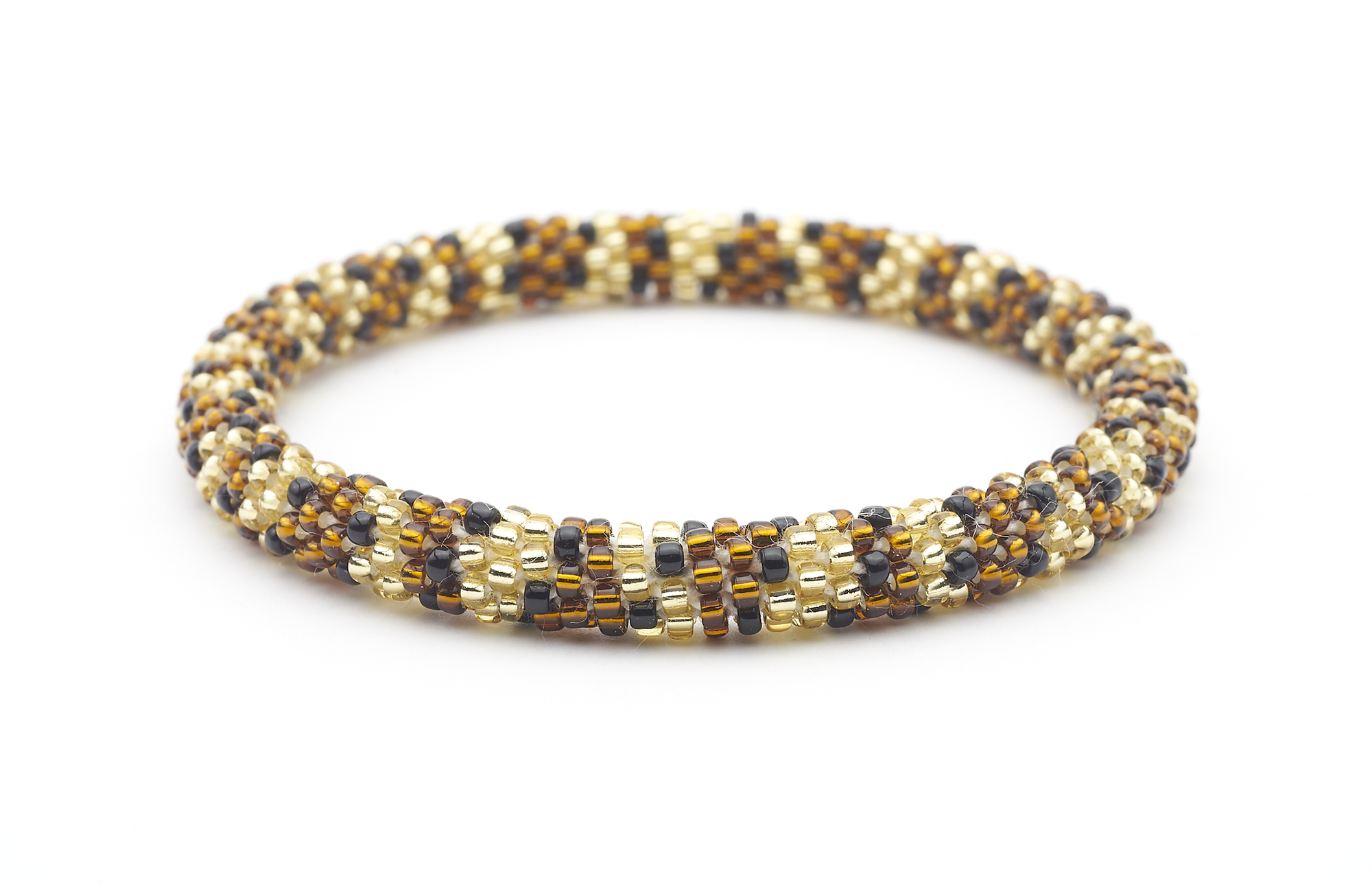 Sashka Co. handmade glass beaded friendship bracelet with brown, gold, and black glass beads. Crafted in Nepal by skilled artisans.