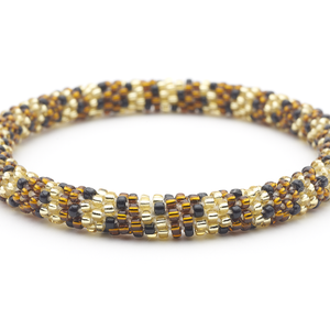 Sashka Co. handmade glass beaded friendship bracelet with brown, gold, and black glass beads. Crafted in Nepal by skilled artisans.