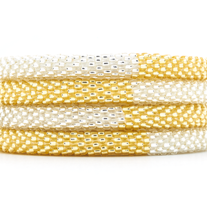 Sashka Co. handmade glass beaded friendship bracelet with clear and champagne gold glass beads. Crafted in Nepal by skilled artisans.