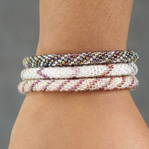 3 Sashka Co handmade beaded friendship bracelets. Crafted in Nepal by skilled artisans.