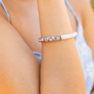 Sashka Co handmade beaded friendship bracelet with clear and mixed confetti glass beads. Crafted in Nepal by skilled artisans.
